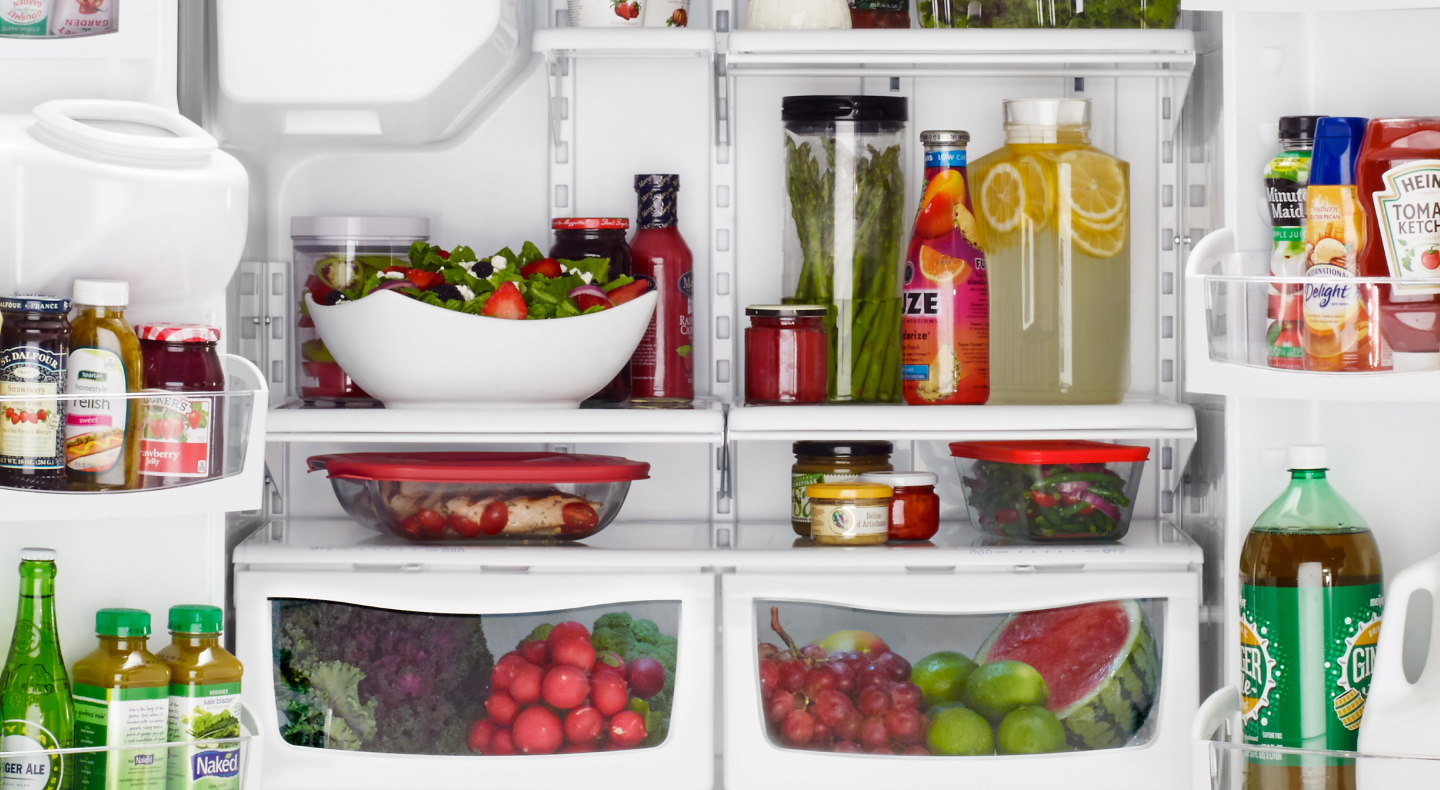 Refrigerator open to show contents