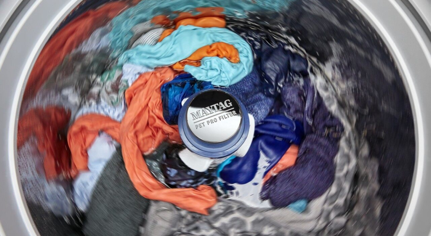 Inside view of active washing machine