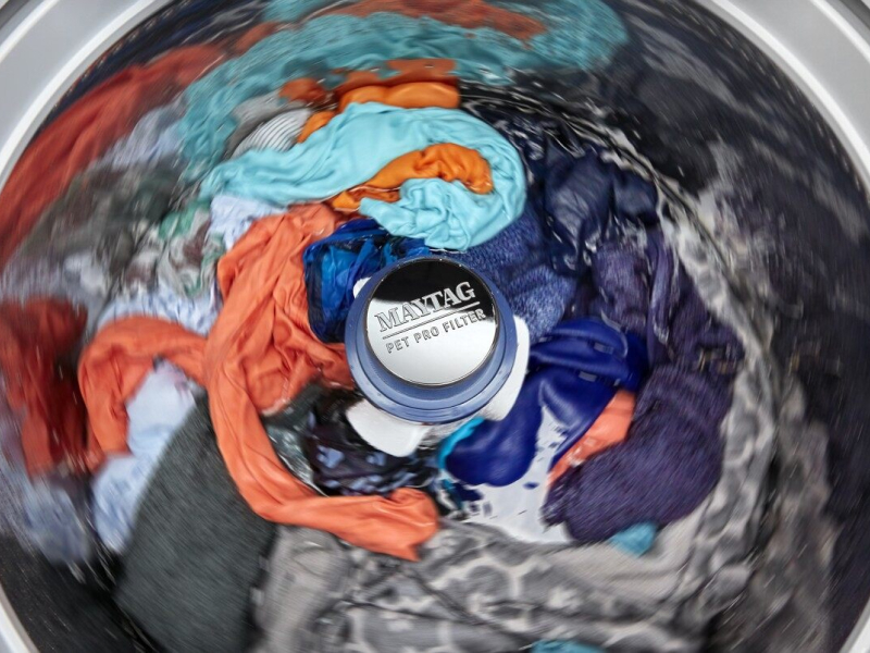 Inside view of active washing machine