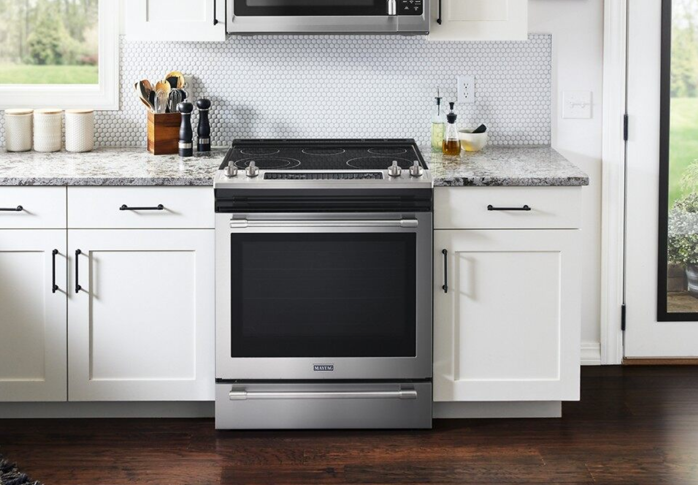 Maytag® range set in cabinetry