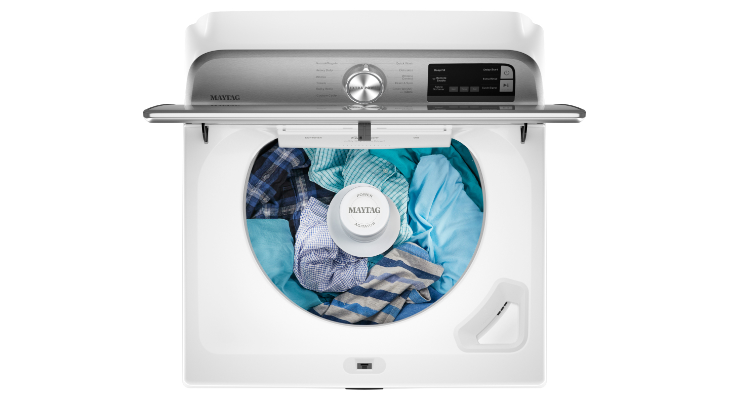 Top inside view of open Maytag® washer