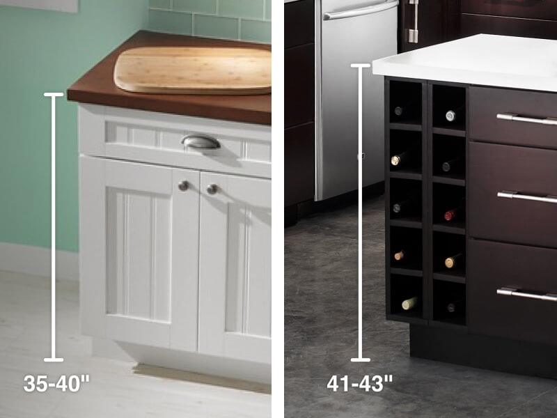 Side-by-side pictures showing counter and bar height counters