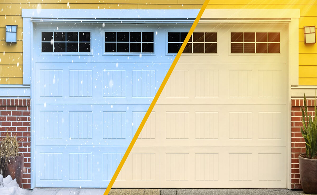 A garage in two different climates