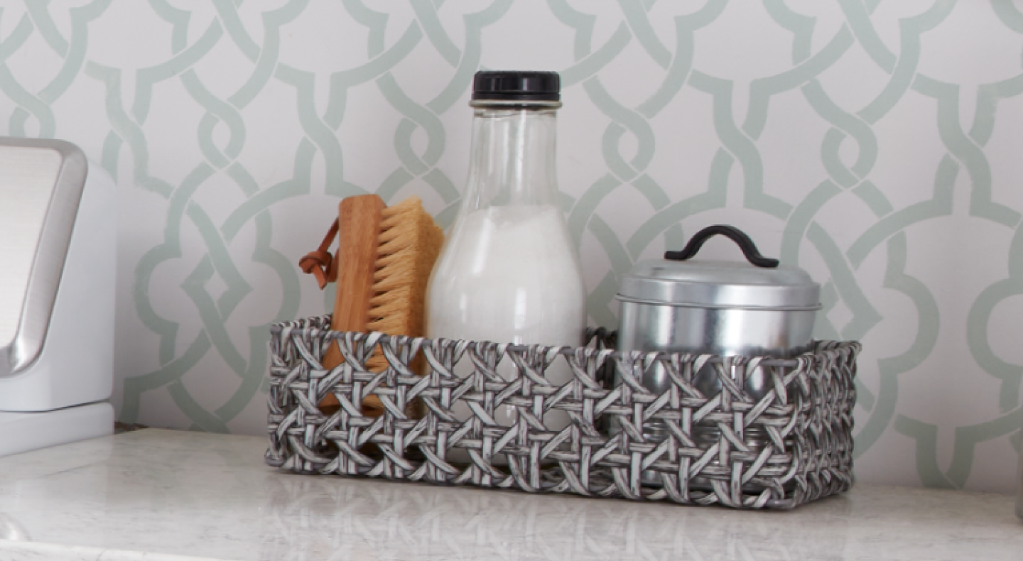 Cleaning supplies on a counter