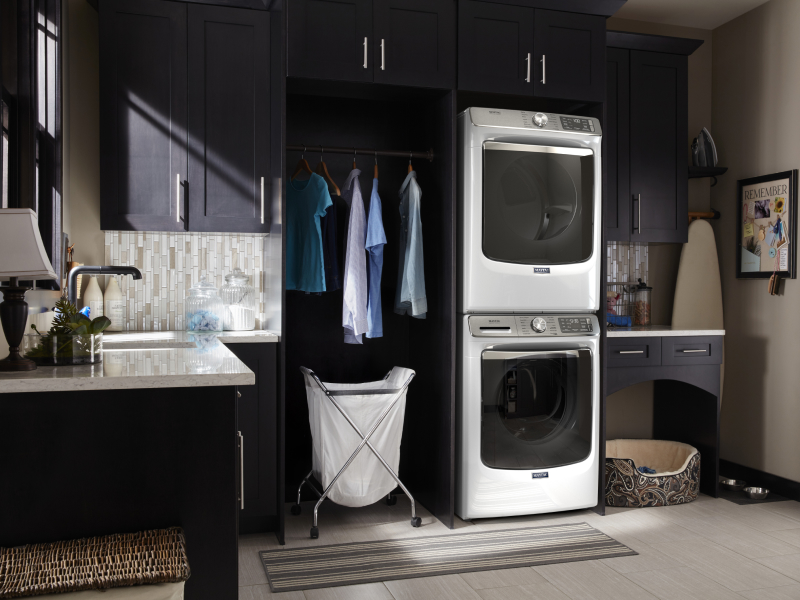 White stacked Maytag® washer and dryer 