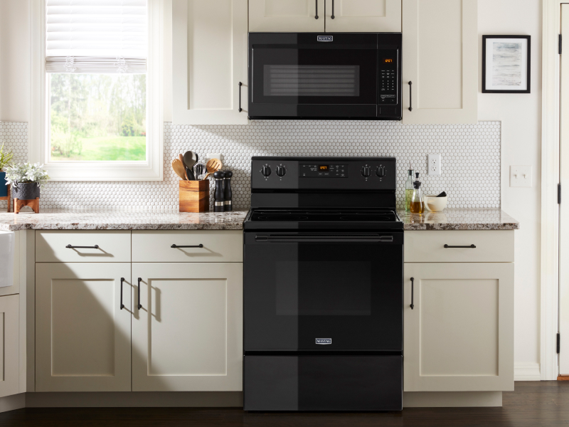 Black Maytag® built-in microwave and electric range