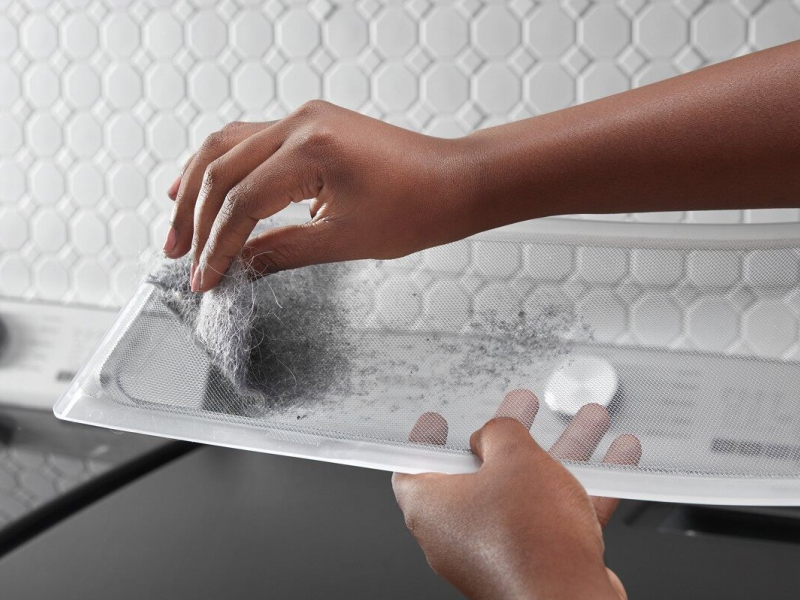  Person removing lint from a dryer lint trap