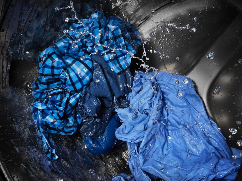 Action shot of a load of laundry in the washing machine