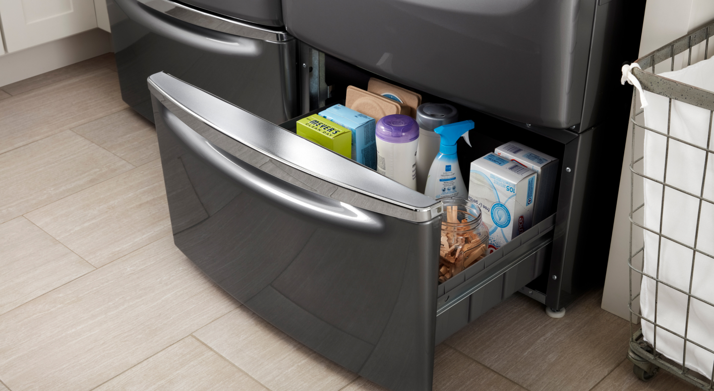 Maytag® washer and dryer on pedestals