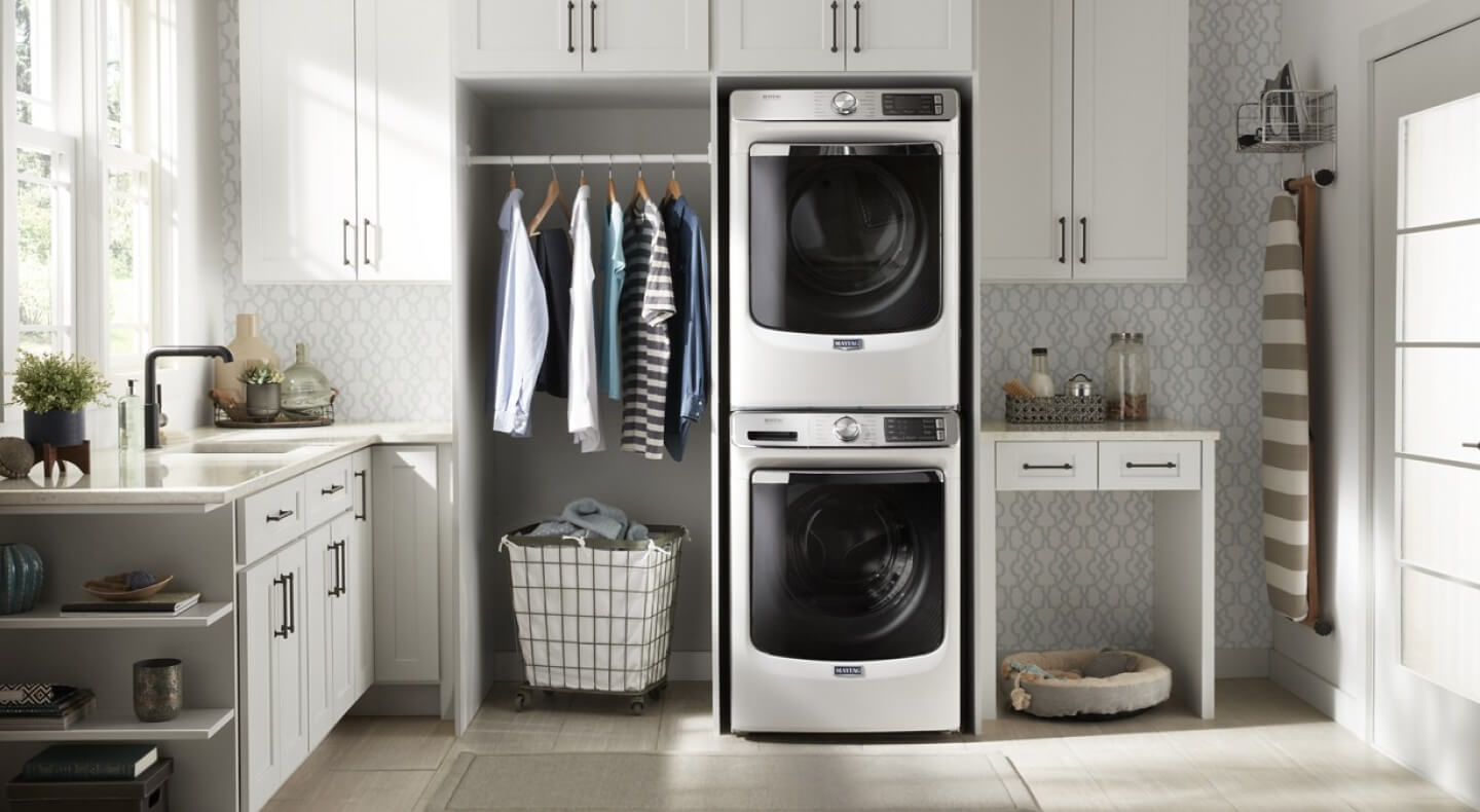 Stacked white laundry set