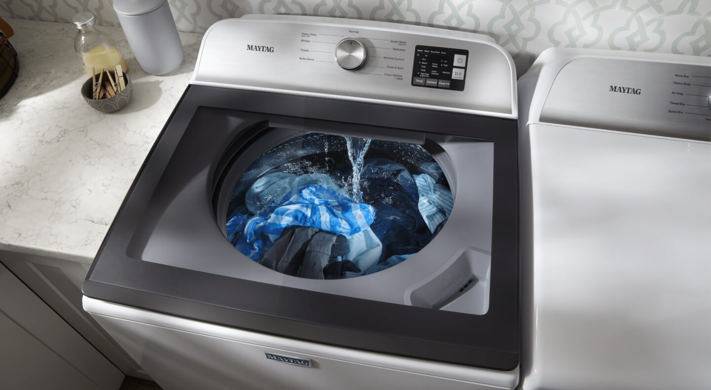 Blue clothes in washing machine