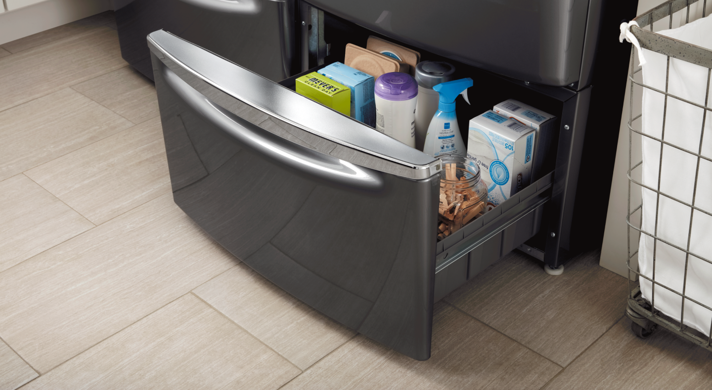 Open cabinet with cleaning supplies
