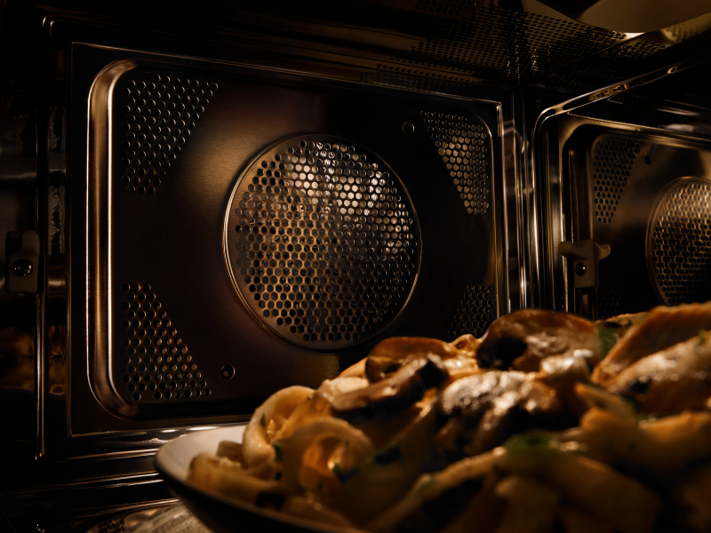 Food cooking in a microwave