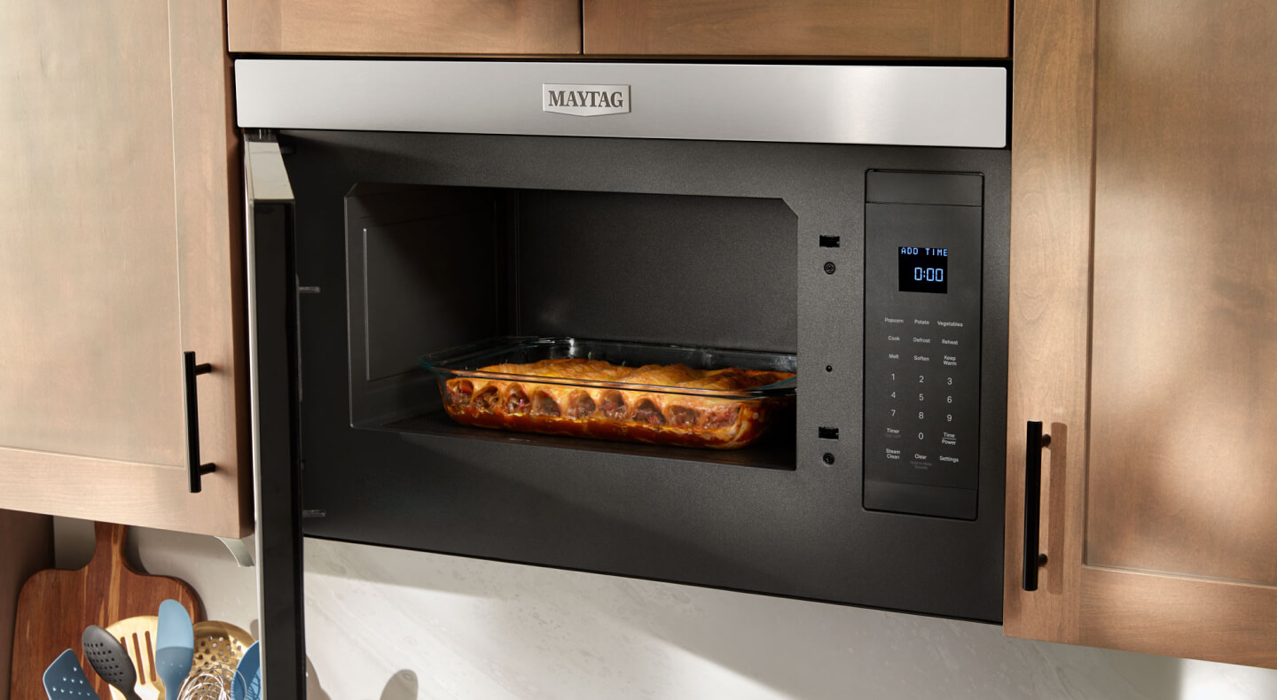 Casserole dish inside a Maytag® microwave