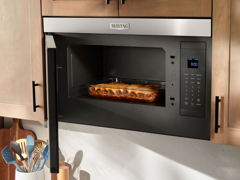 Casserole dish inside a Maytag® microwave
