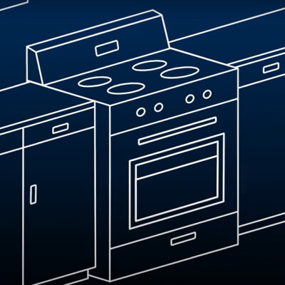 Range between cabinetry illustration