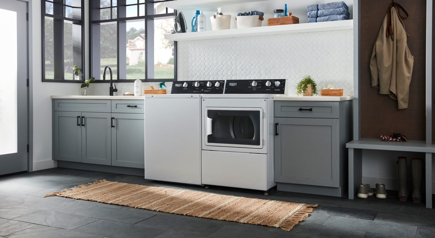 Maytag® top load commercial-grade washer and dryer 