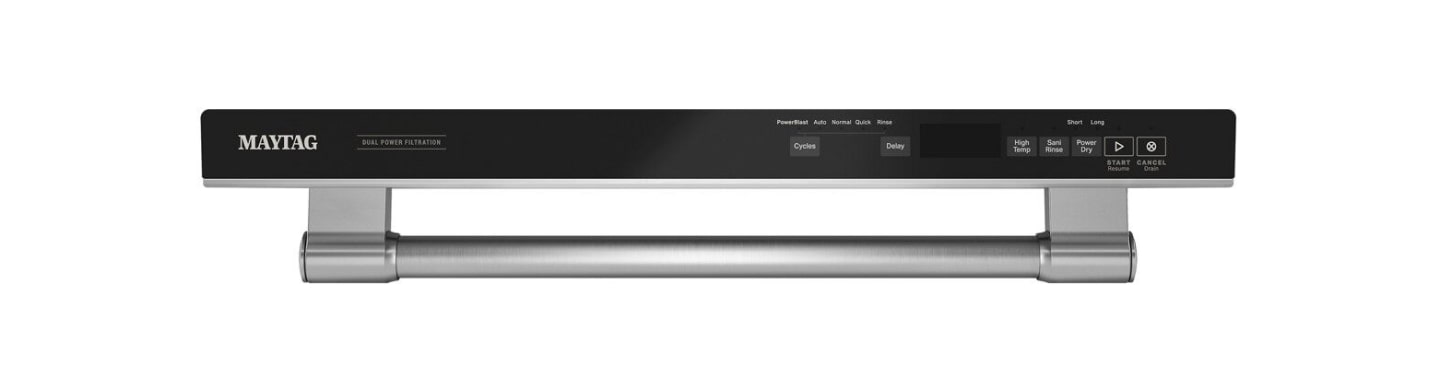 Close up of a top-control dishwasher panel