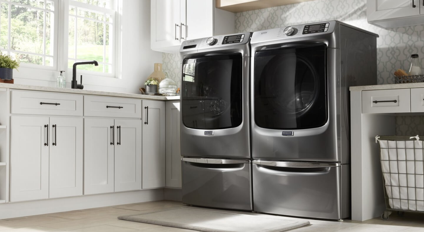 A Maytag® front load washer and dryer set