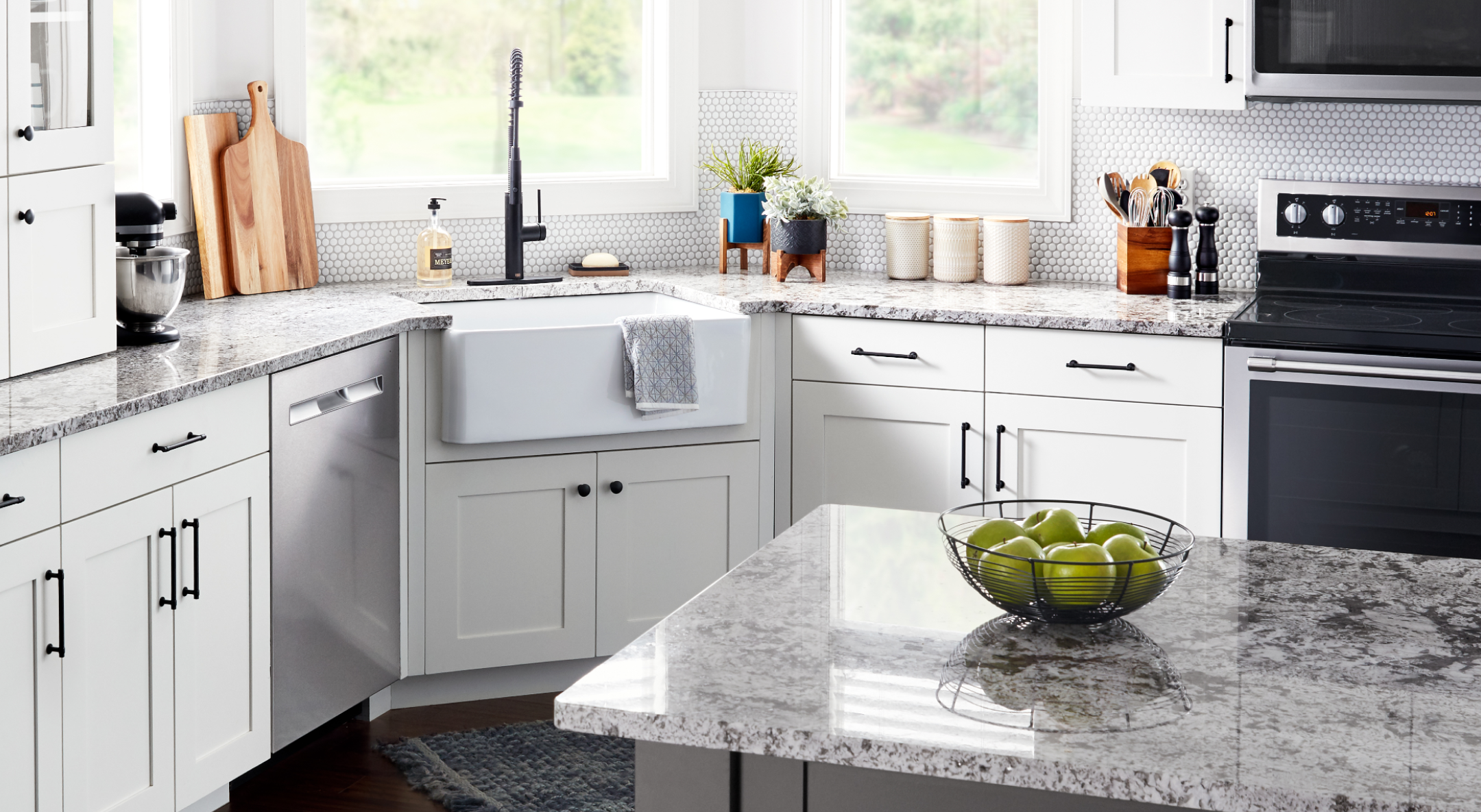 Fruit on a countertop in a modern kitchen