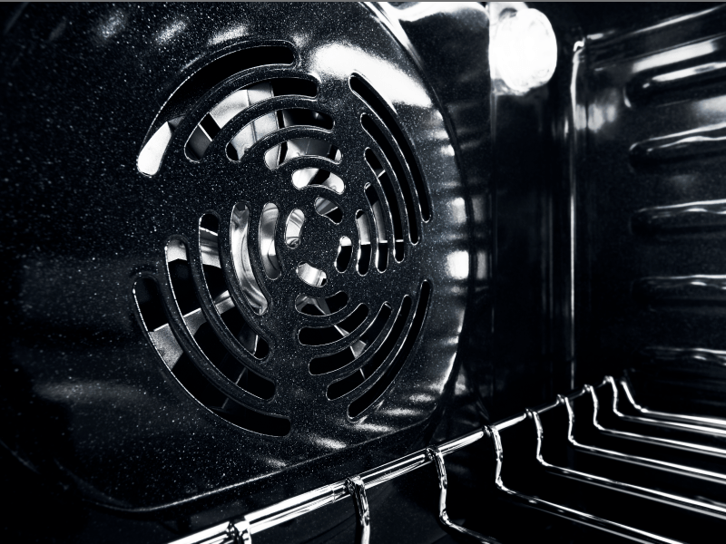 The interior of a wall oven