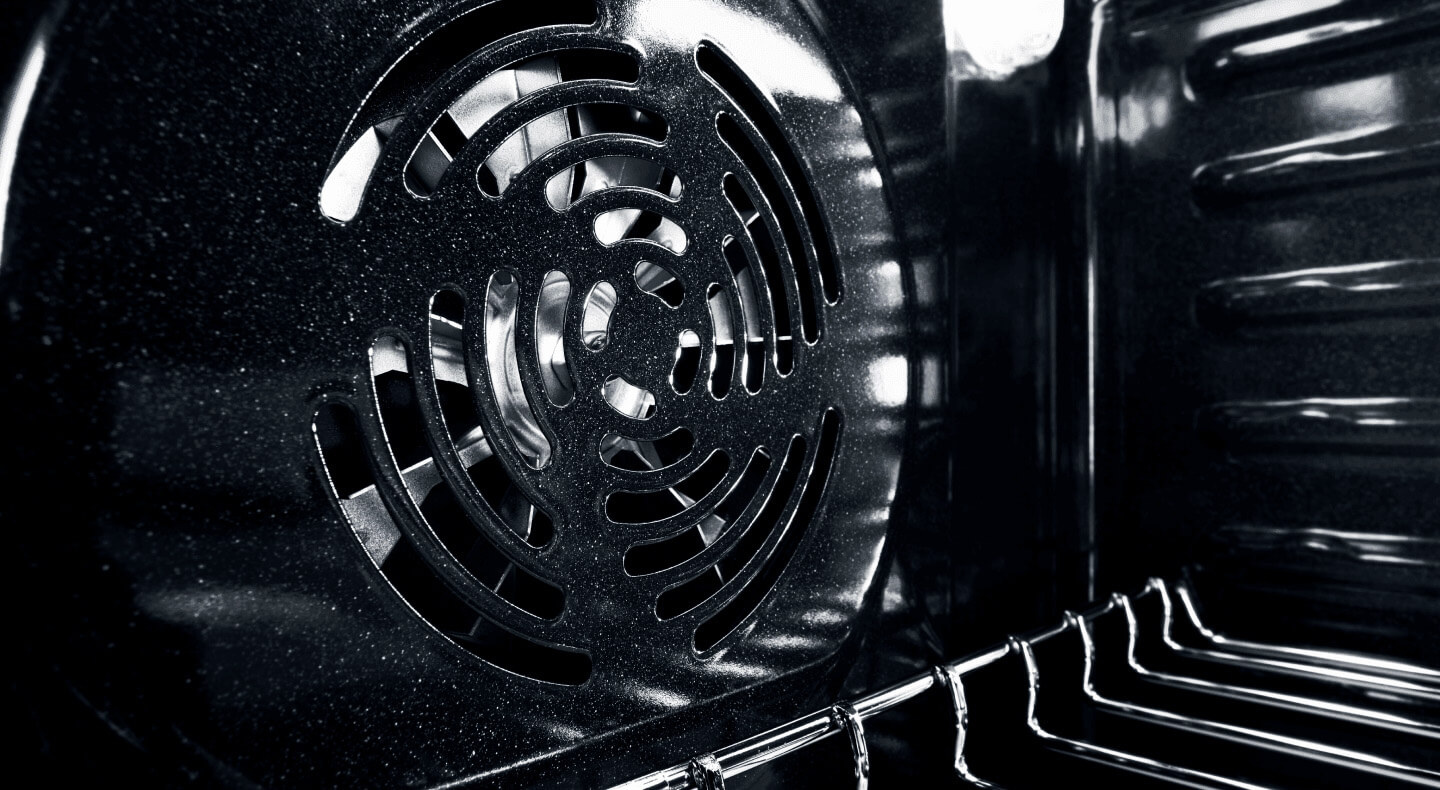 The interior of a wall oven