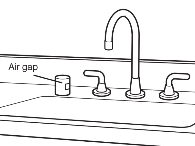 Kitchen sink with dishwasher air gap icon