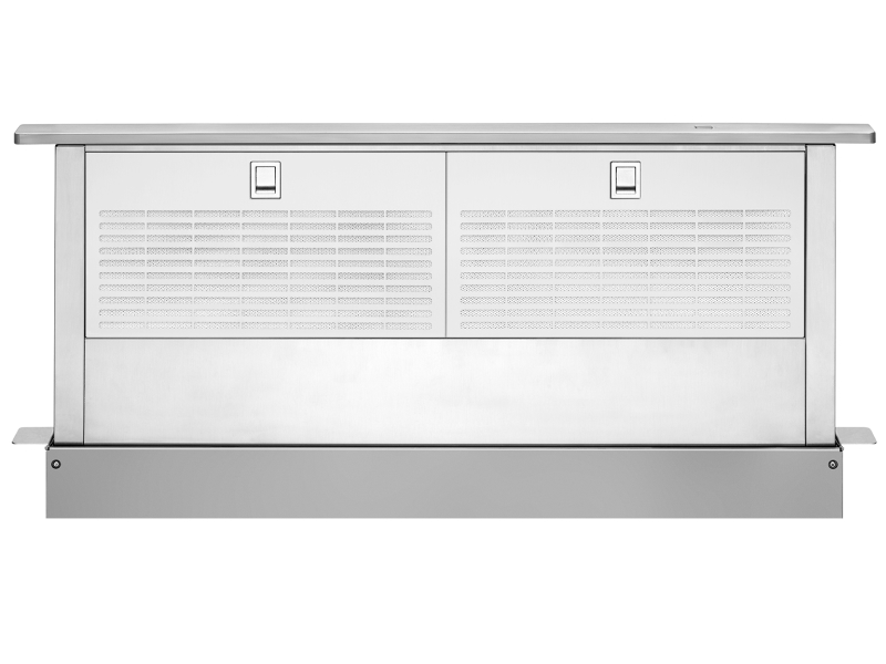 Silver downdraft range hood
