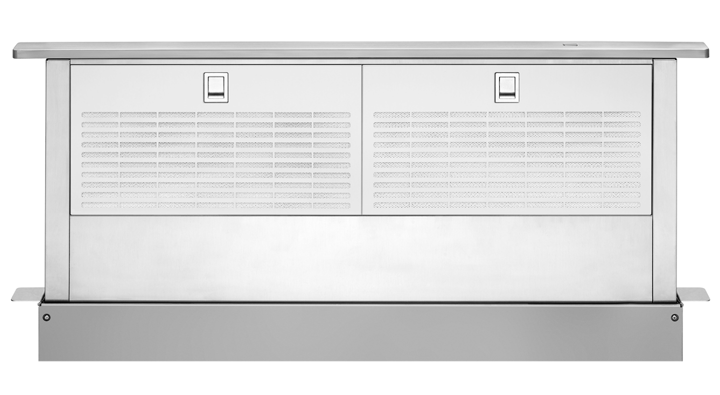 Silver downdraft range hood