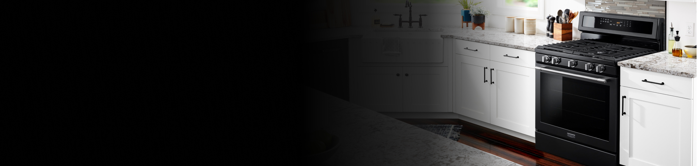Freestanding gas range in a kitchen