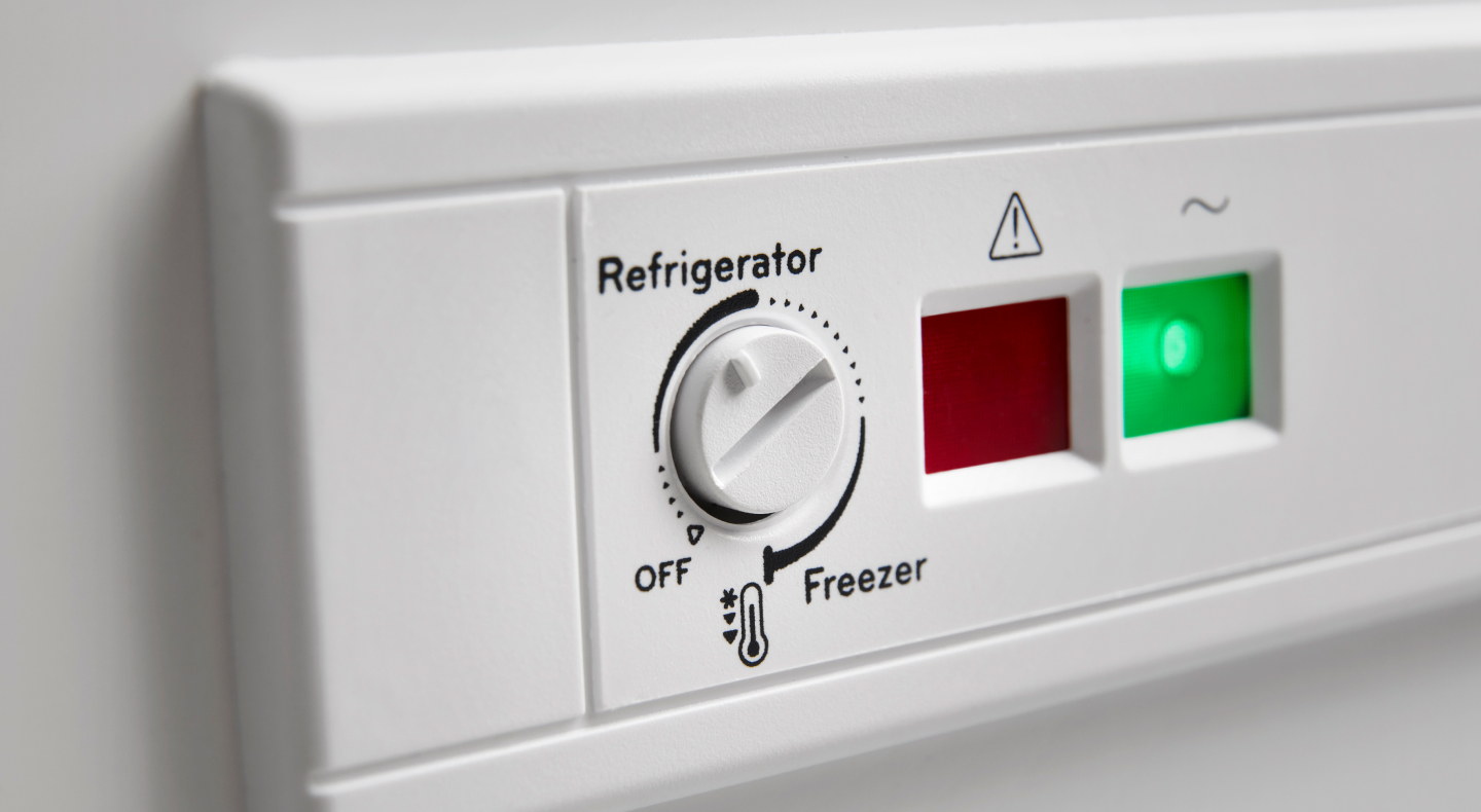 A closeup of a Maytag® freezer temperature control