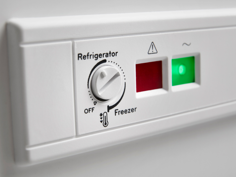 A closeup of a Maytag® freezer temperature control