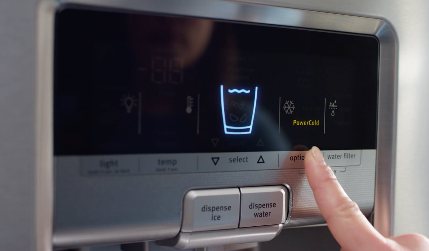 Push PowerCold for refrigerator temperature control.
