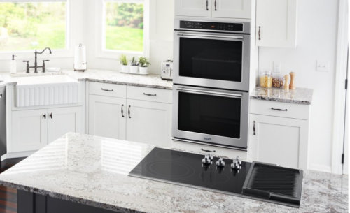 Wall oven in a white kitchen