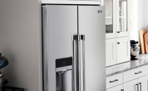 A counter-depth refrigerator in a modern kitchen