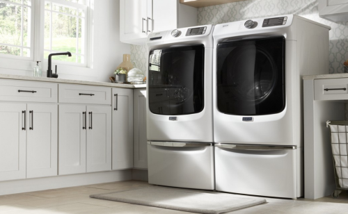 Maytag® washer and dryer in a modern laundry room