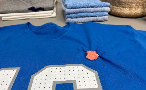 Gum on a blue jersey
