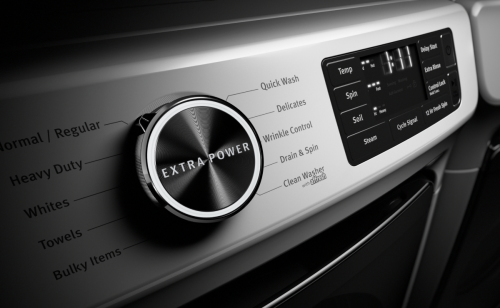 An Extra Power dial and various wash cycle options on a washing machine