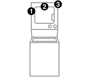A washer dryer combo with numbers indicating model number placement