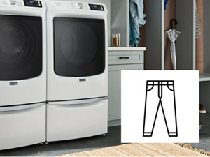 Maytag® side-by-side front load washer and dryer in a modern laundry room