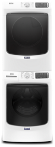 A Maytag® front load stackable washer and dryer set.