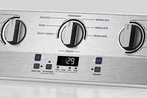 Maytag® washer control panel with cycle knob and digital display