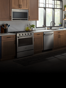 A full suite of stainless steel Maytag® kitchen appliances.
