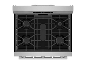 An overhead view of a gas stove