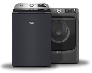 A Maytag® top load and front load washing machine.