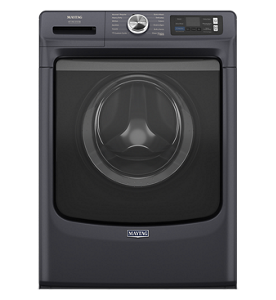 Maytag® gas dryer in midnight steel.
