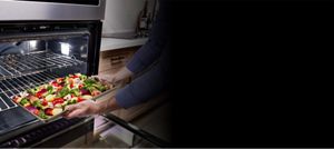 A closeup of an oven with Power Preheat.