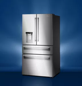 A Maytag® refrigerator with light behind it 
