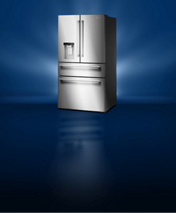 A Maytag® refrigerator with light streaming in from behind
